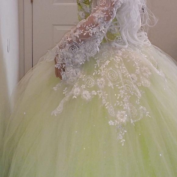 "FAUNA" Ivory & Green Lace Wedding Ballgown Set - Picture 10 of 12